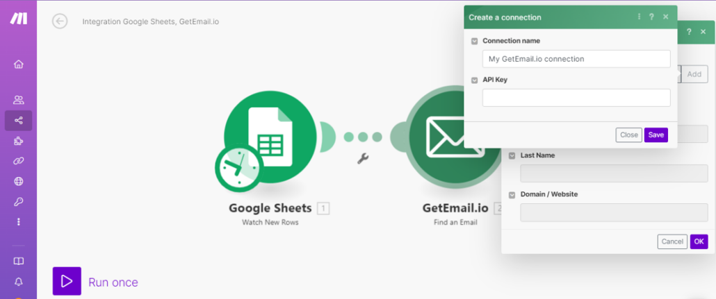 Step 13: Enter the API key details and save to continue for next steps.