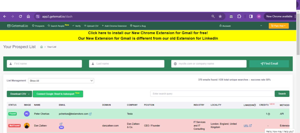 Step 18: Once the process finishes, refer to your GetEmail.io’s dashboard to see the new email search entry triggered by your created scenario.