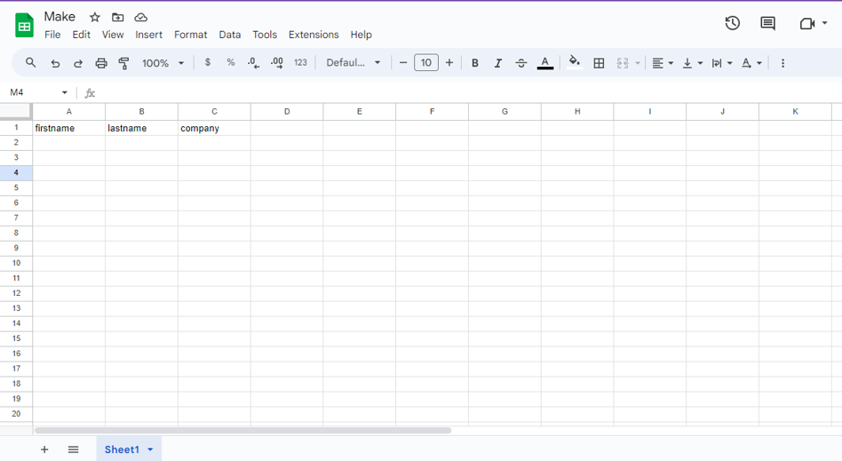 Step 5: Create a Google spreadsheet and add the headers mentioned.