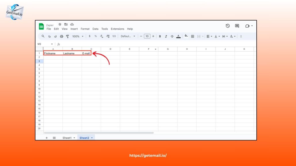 Create a Google spreadsheet and add the required headers