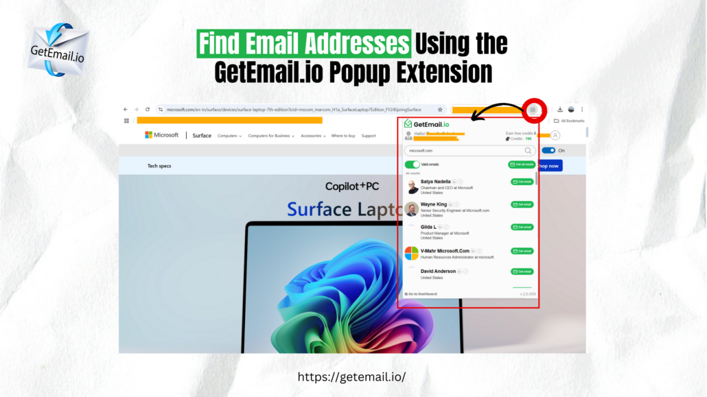 Find Email Addresses Using the GetEmail.io Popup Extension