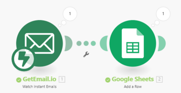 Integrating Getemail.io to collect right emails then export it to google sheets.