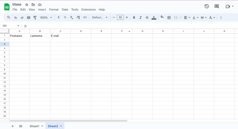 Step 9: Get back on Google sheets to mention the required headers in it.